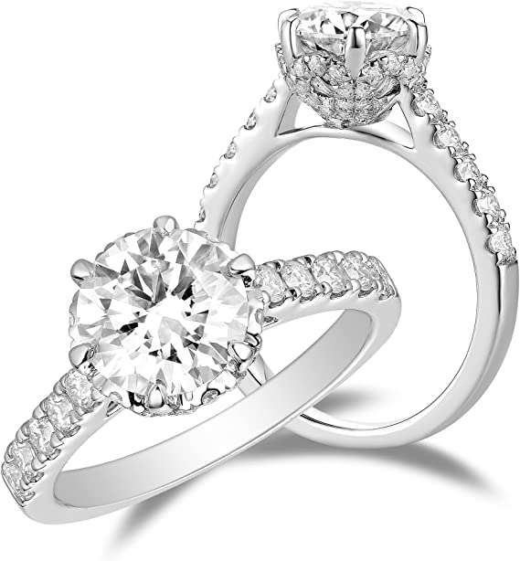 DovEggs 2ct (G-H-I) Color Round Floral moissanite Engagement Ring (Ama ...